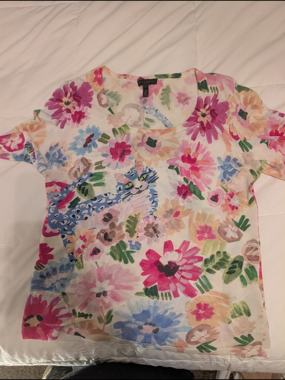 Escada Floral Leopard Print Short Sleeve Top - Pink Multi